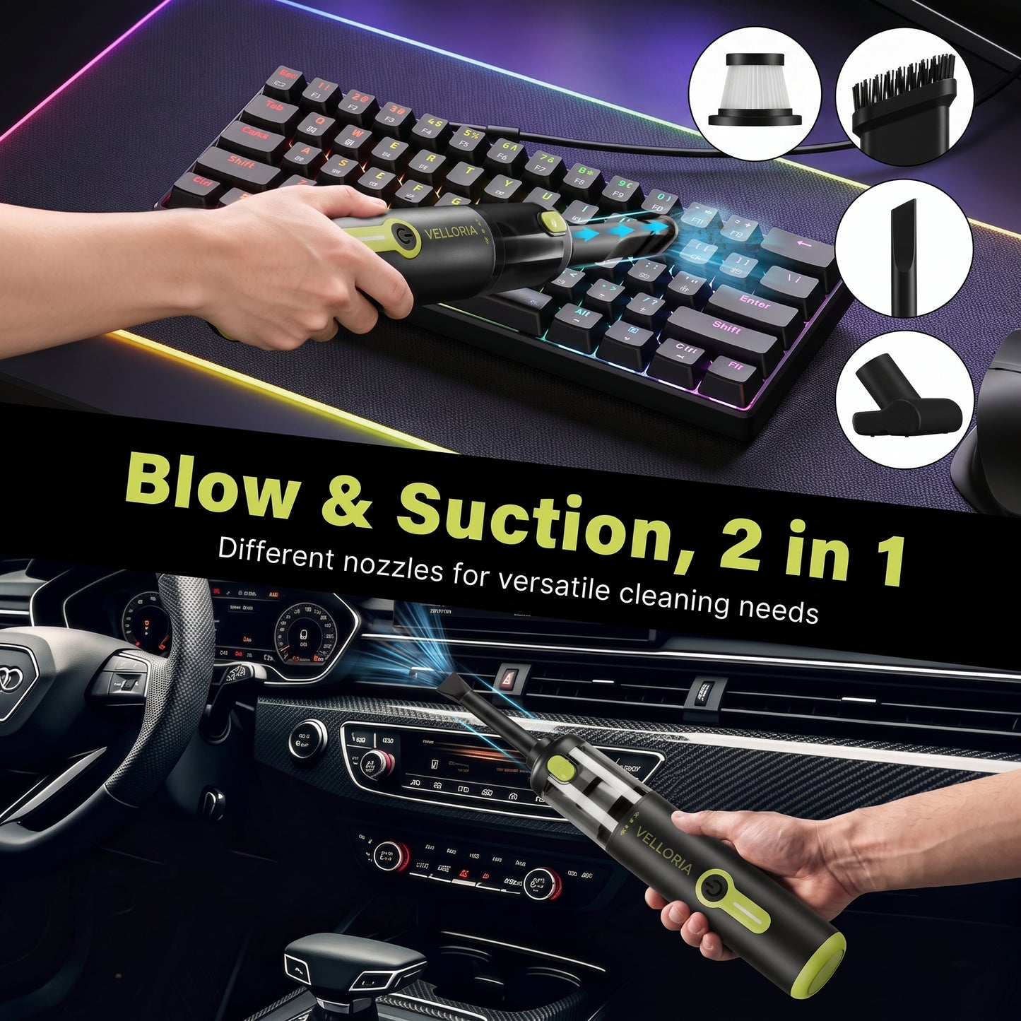 Velloria 20000Pa Cordless Car Vacuum Air Duster