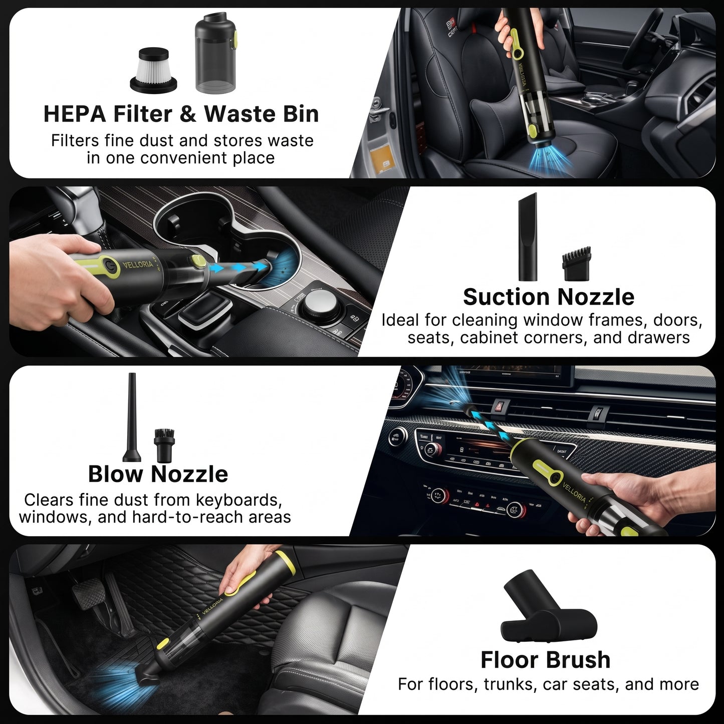 Velloria 20000Pa Cordless Car Vacuum Air Duster