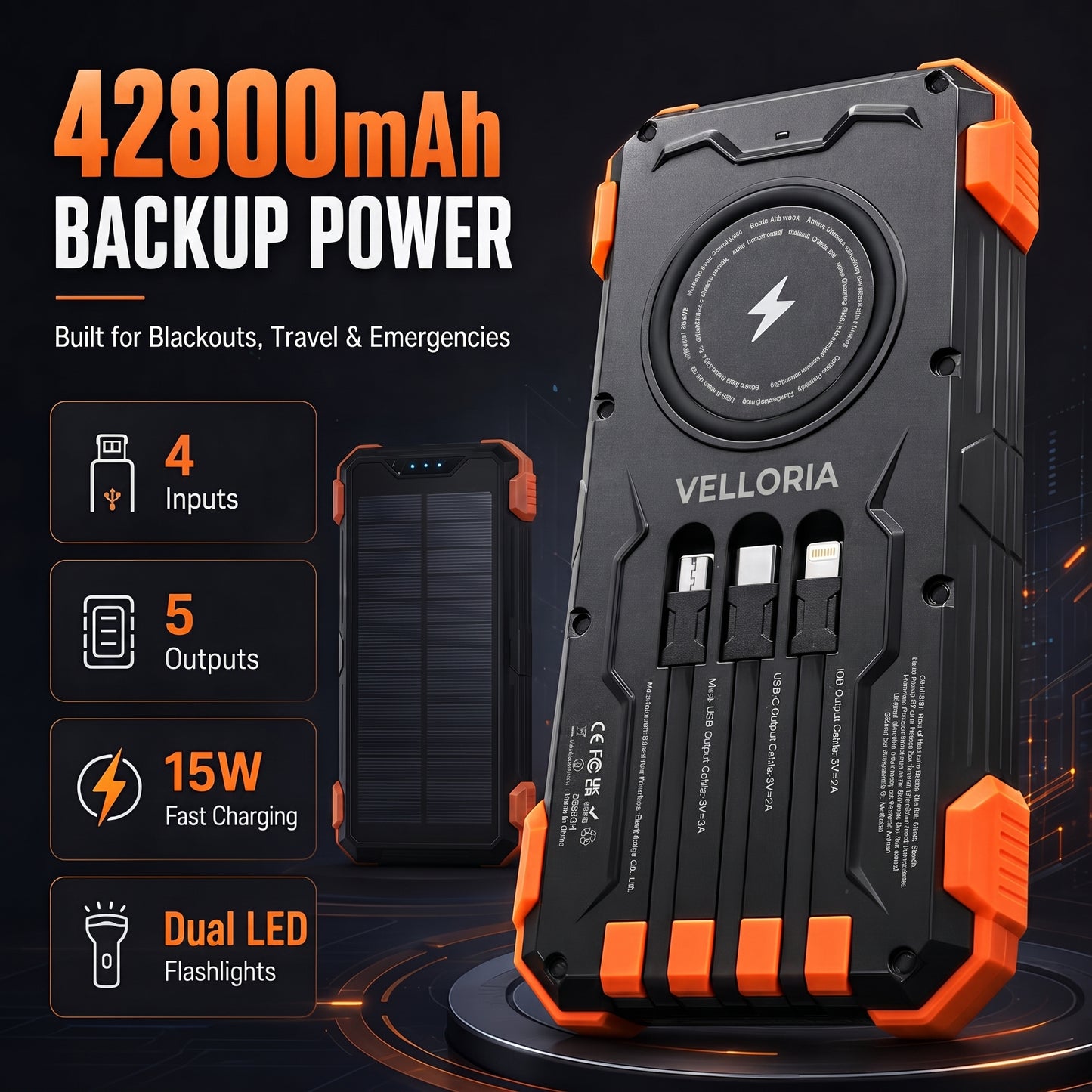 42800mAh Solar Power Bank Wireless Charger