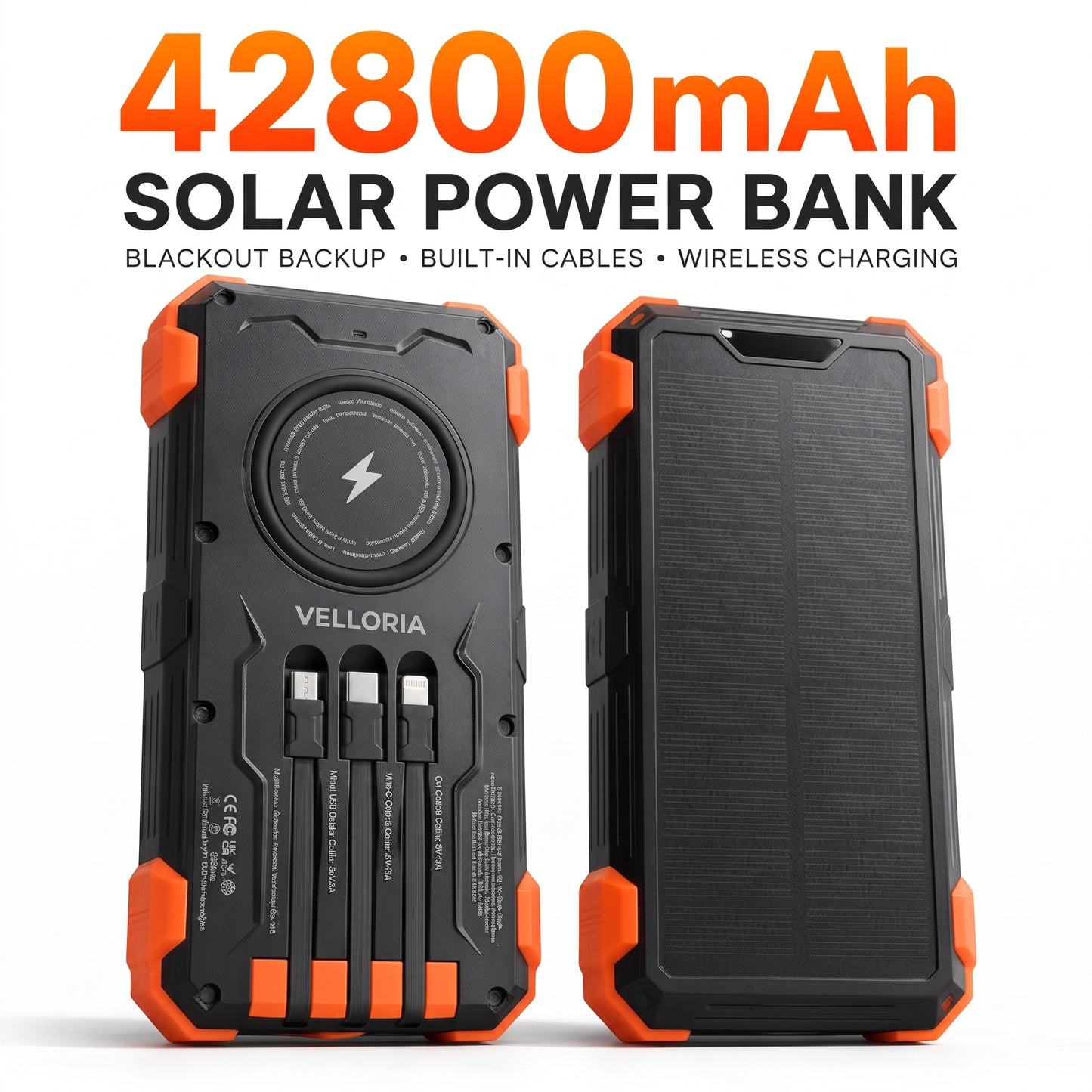 42800mAh Solar Power Bank Wireless Charger